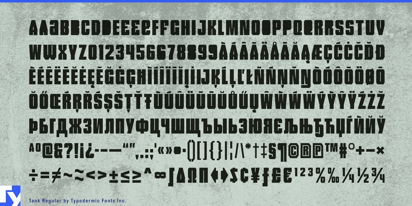 Пример шрифта Tank Lite Italic